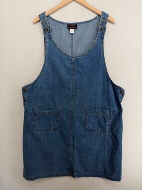 TRULY YOURS Dress 20W Jumper Denim Pinafore Overall Scoop Neck Cotton Blue VTG